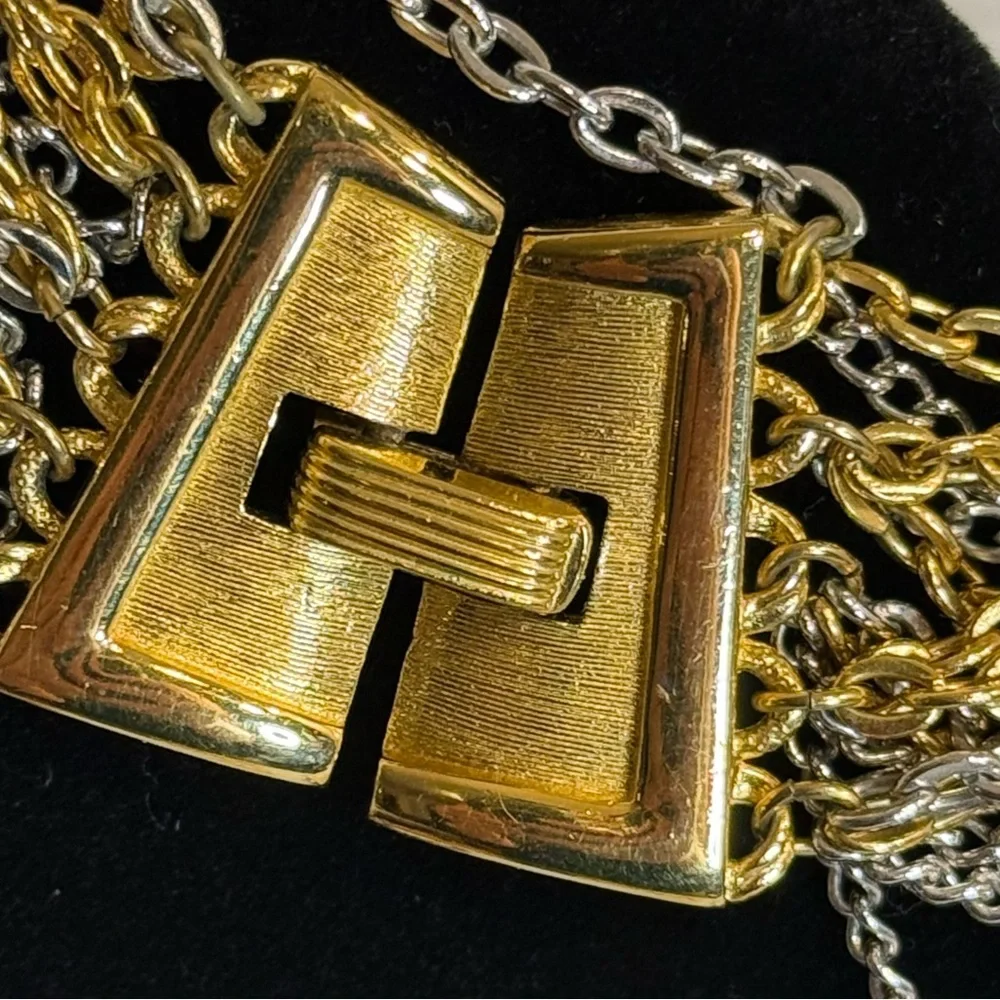 Vintage Trifari Two-Tone Multi-Strand Necklace, Mixed Metal Gold/Silver 1970s